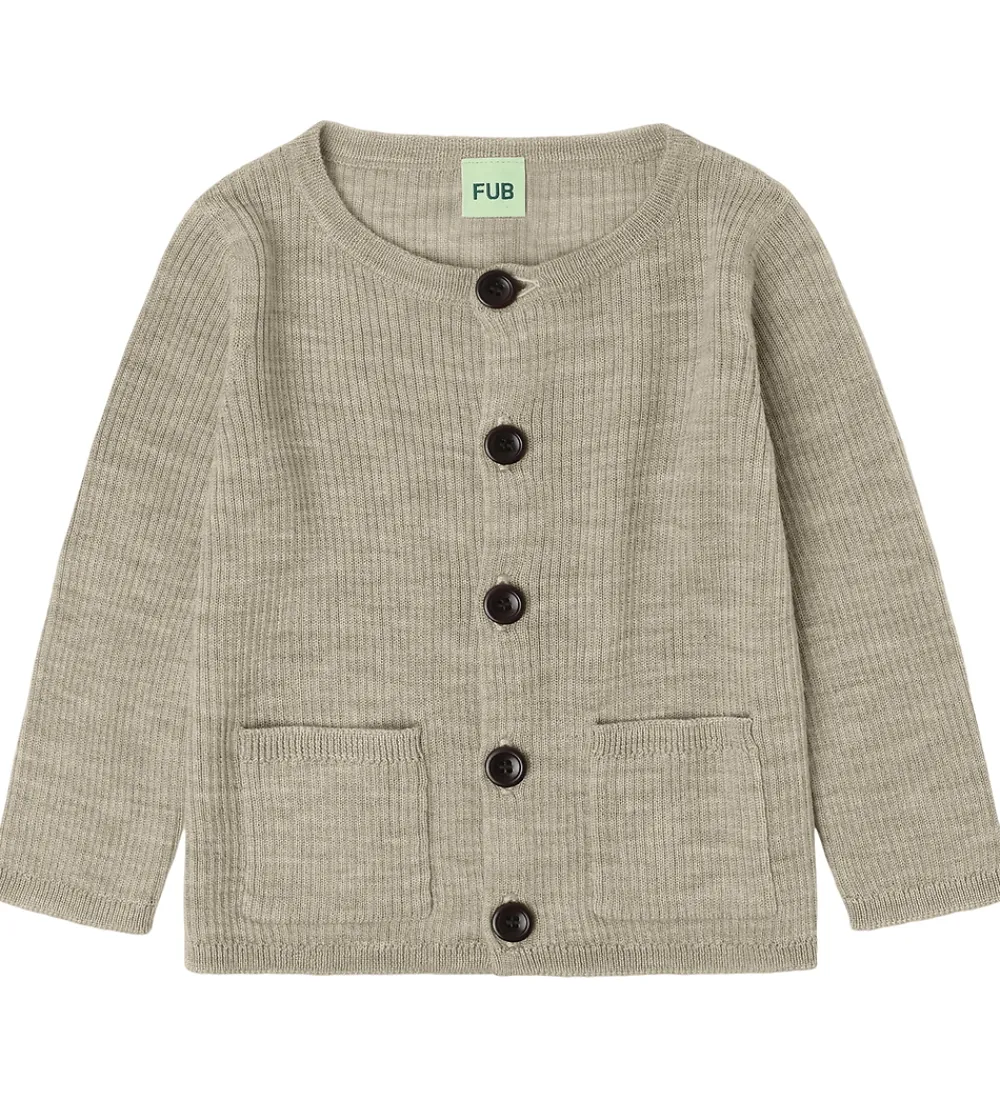 Børn FUB Striktrøjer>Cardigan - Rib - Strik - Uld - Oat Melange