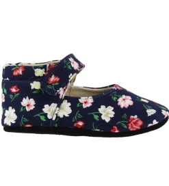 Fuzzies Skindfutter|Ballerina Hjemmesko - Flora - Navy m. Blomster