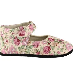 Fuzzies Skindfutter|Ballerina Hjemmesko - Rosa - Pudder m. Blomster