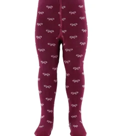 Børn Fuzzies Strømpebukser>Strømpebukser - Bordeaux/Rosa m. Sløjfer