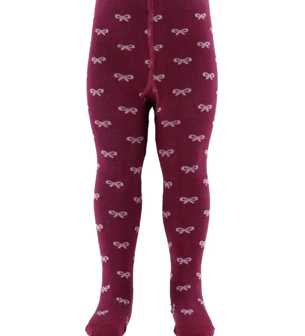 Børn Fuzzies Strømpebukser>Strømpebukser - Bordeaux/Rosa m. Sløjfer