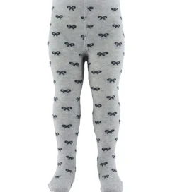 Børn Fuzzies Strømpebukser|Strømpebukser - Gråmeleret/Sort m. Sløjfer