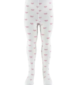 Børn Fuzzies Strømpebukser|Strømpebukser - Hvid/Rosa m. Sløjfer