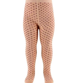 Børn Fuzzies Strømpebukser|Strømpebukser - Lys Fersken m. Bordeaux Prikker