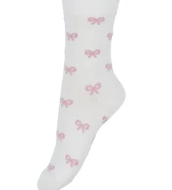 Børn Fuzzies Strømper|Strømper - 2-pak - Hvid/Rosa m. Sløjfer