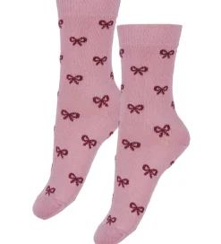 Børn Fuzzies Strømper|Strømper - 2-pak - Rosa/Bordeaux m. Sløjfer