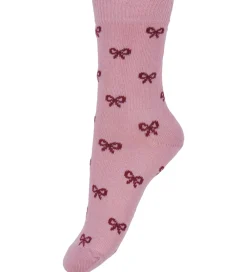Børn Fuzzies Strømper|Strømper - 2-pak - Rosa/Bordeaux m. Sløjfer