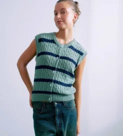 Børn Grunt Veste|Konfirmationstøj|Vest - Strik - GrLine - Dust Green/Navy