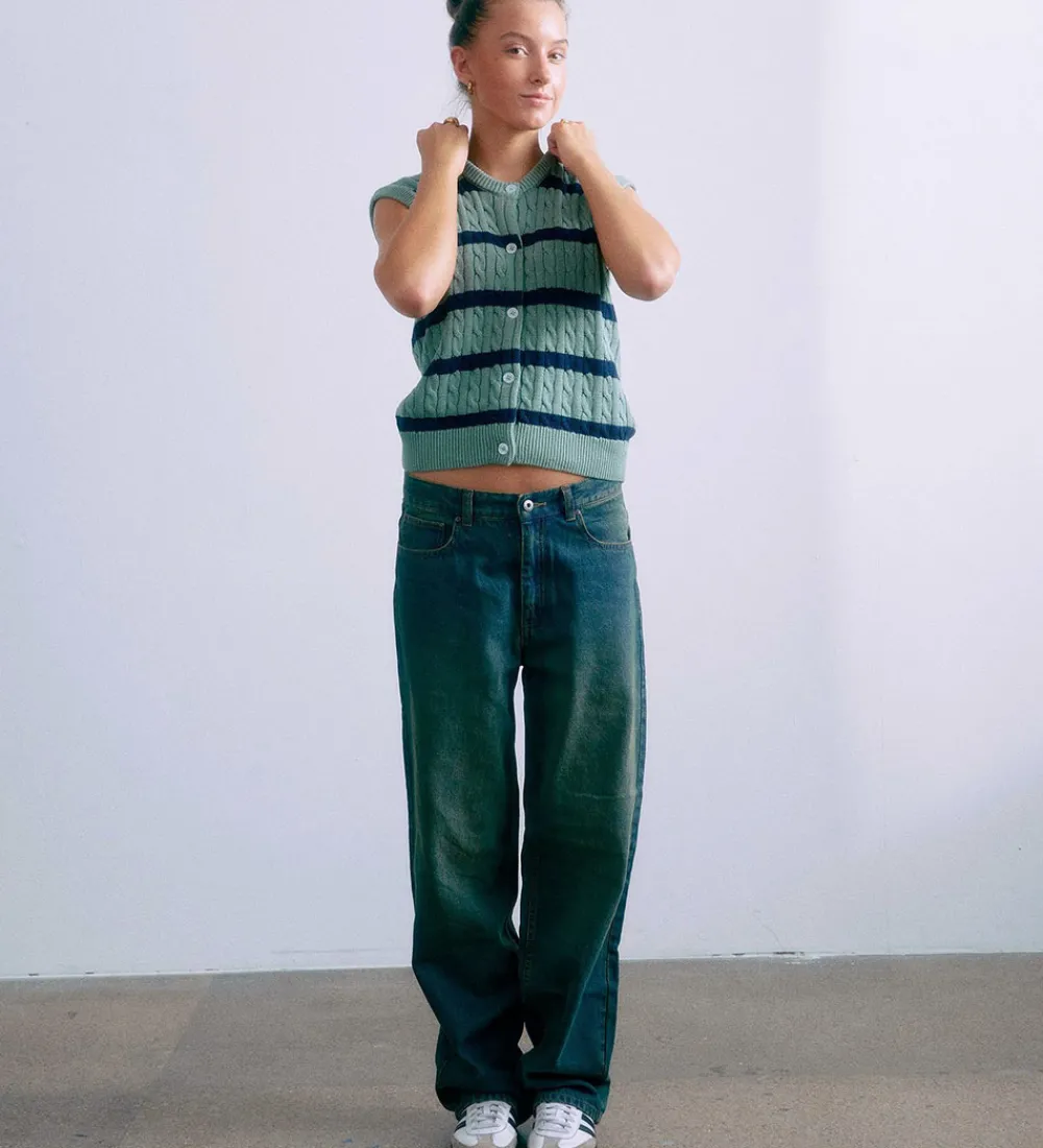 Børn Grunt Veste|Konfirmationstøj|Vest - Strik - GrLine - Dust Green/Navy