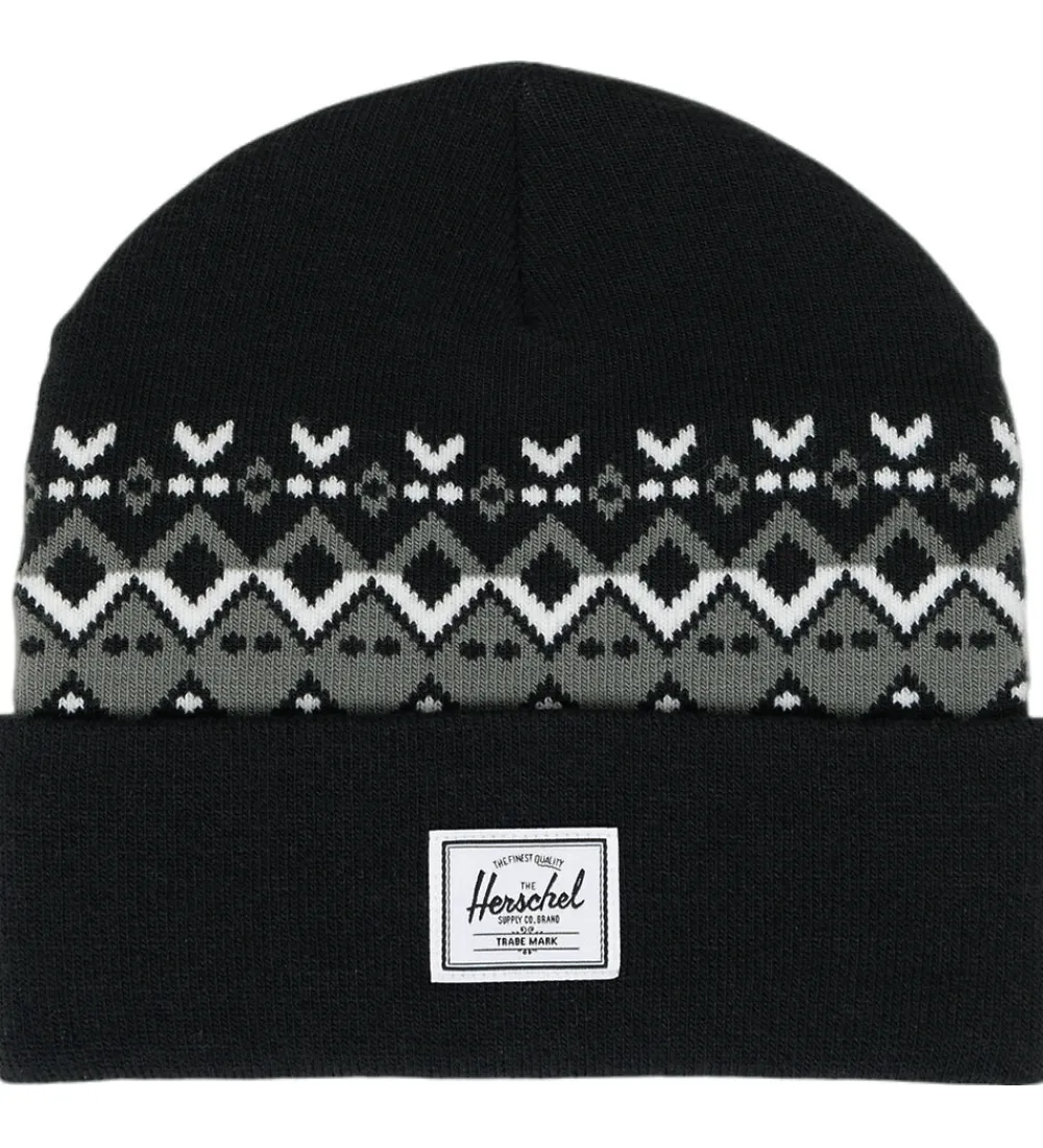 Børn Herschel Huer Og Hatte|Unisex-Tøj>Hue - Strik - Elmer - Black Fair Isle