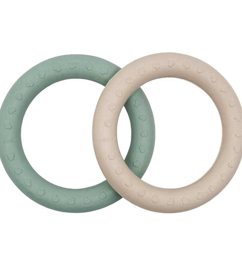 Hevea Bideringe|Babylegetøj|Bideringe - 2-pak - Sand & Seafoam Blue