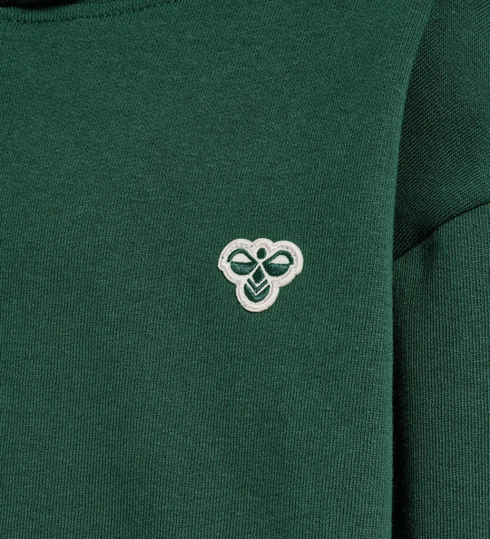 Børn Hummel Hættetrøjer>Hættetrøje - HmlJR - Mørkegrøn m. Logo