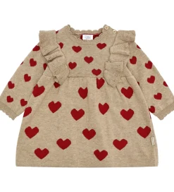 Børn Hust and Claire Kjoler>Kjole - Strik - HCKristel - Biscuit m. Hjerter
