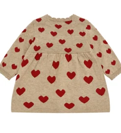 Børn Hust and Claire Kjoler>Kjole - Strik - HCKristel - Biscuit m. Hjerter