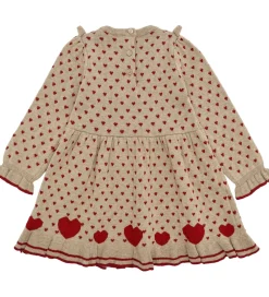 Børn Hust and Claire Kjoler>Kjole - Strik - HCKarina - Biscuit/Rød m. Hjerte