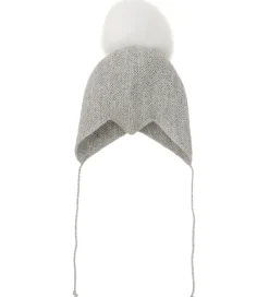 Børn Huttelihut Babyhjelme|Babyhjelm m. Kvast - Alpakauld - Strik - Gråmeleret