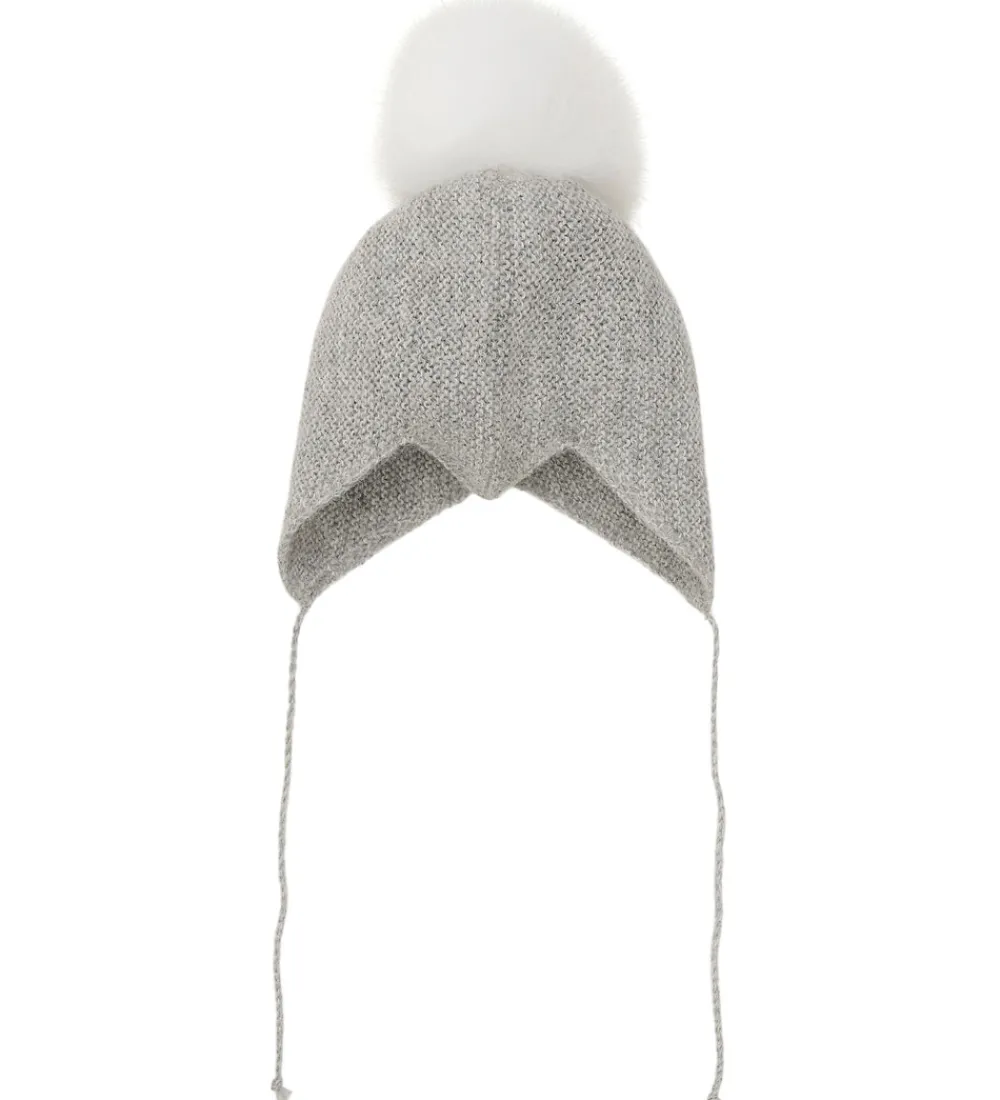 Børn Huttelihut Babyhjelme|Babyhjelm m. Kvast - Alpakauld - Strik - Gråmeleret
