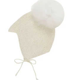 Børn Huttelihut Babyhjelme>Babyhjelm m. Kvast - Alpakauld - Strik - Off-white