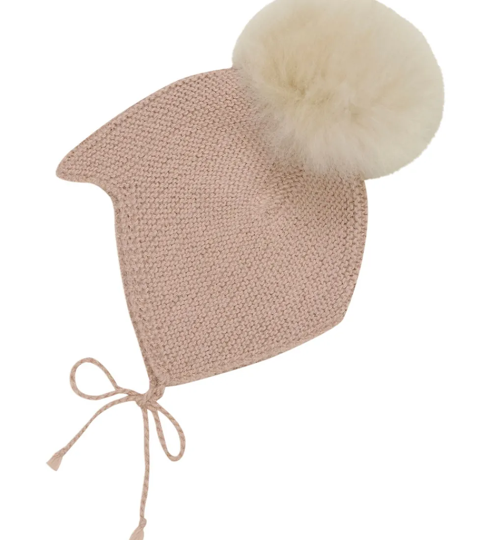 Børn Huttelihut Babyhjelme|Babyhjelm m. Kvast - Alpakauld - Strik - Mahogany Ros