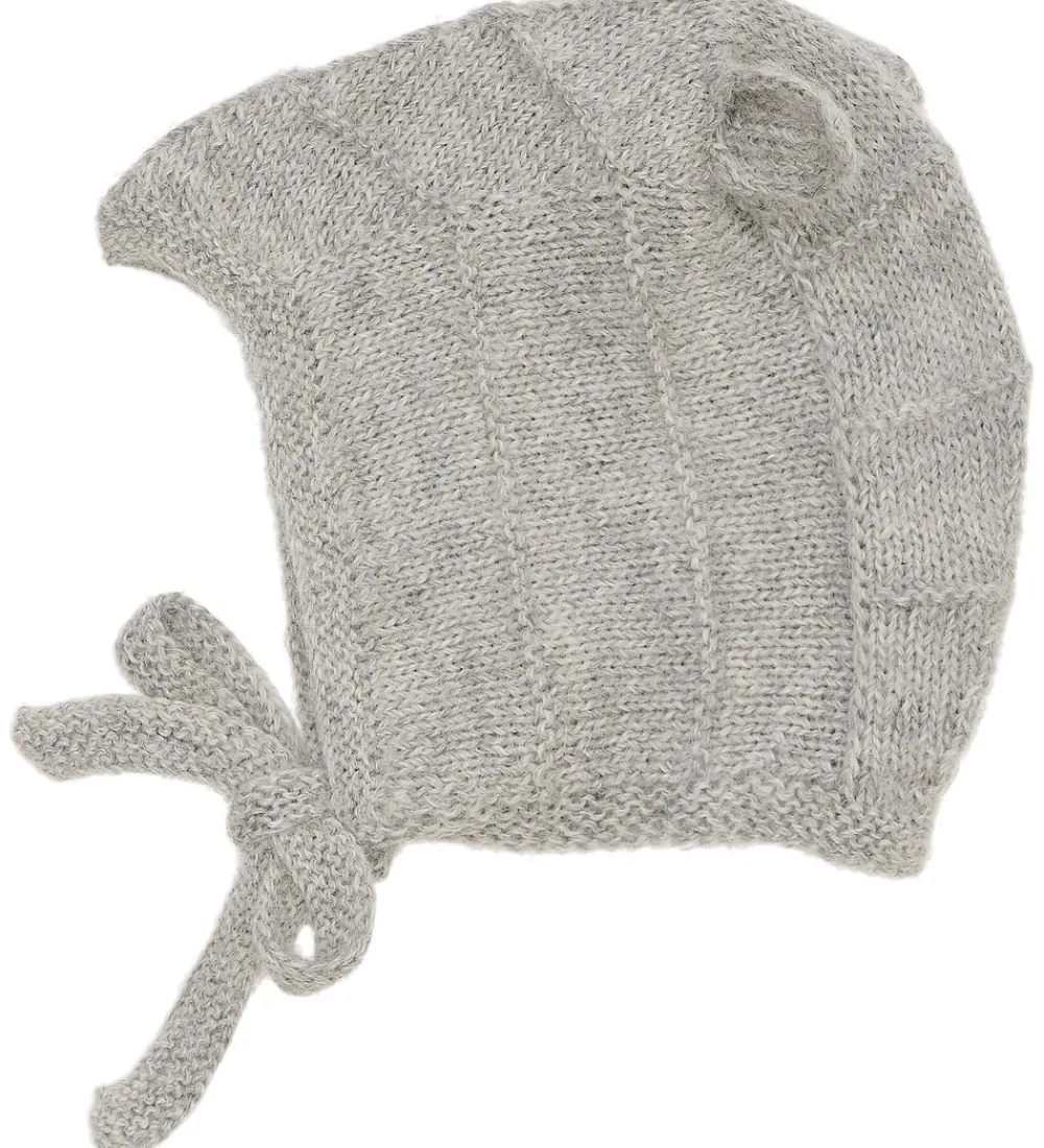 Børn Huttelihut Babyhjelme>Babyhjelm m. Ører - Alpakauld - Strik - Gråmeleret