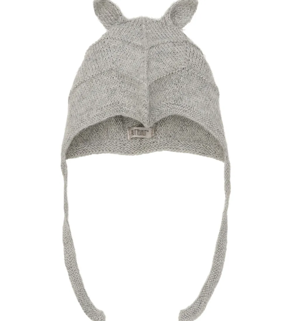 Børn Huttelihut Babyhjelme>Babyhjelm m. Ører - Alpakauld - Strik - Gråmeleret