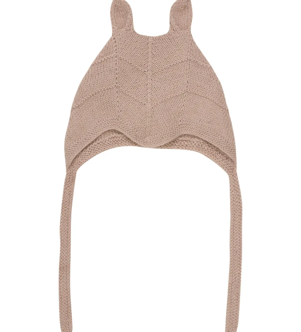 Børn Huttelihut Babyhjelme|Babyhjelm m. Ører - Alpakauld - Strik - Mahogany Rose
