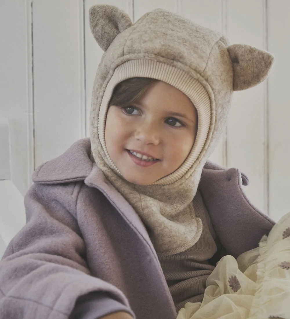 Børn Huttelihut Elefanthuer|Elefanthue - Uld - 2-lags - Sand Melange m. Ører