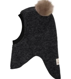 Børn Huttelihut Elefanthuer|Elefanthue - Uld/Bomuld - 2-lags - Mørkegråmeleret