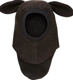 Børn Huttelihut Elefanthuer|Elefanthue - Uld - 2-lags - Mørkebrunmeleret m. Ører