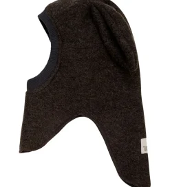 Børn Huttelihut Elefanthuer|Elefanthue - Uld - 2-lags - Mørkebrunmeleret m. Ører