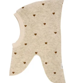 Børn Huttelihut Elefanthuer|Elefanthue - Uld - 2-lags - Sand Melange m. Hjerter