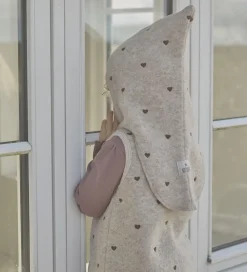 Børn Huttelihut Elefanthuer|Elefanthue - Uld - 2-lags - Sand Melange m. Hjerter