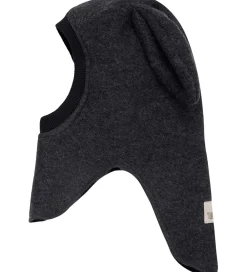Børn Huttelihut Elefanthuer>Elefanthue - Uld - 2-lags - Mørkegråmeleret m. Ører