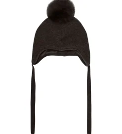 Børn Huttelihut Huer Og Hatte|Babyhjelme>Hue - Uld - Dark Brown Melange m. Kvast