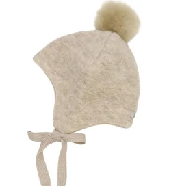 Børn Huttelihut Huer Og Hatte|Babyhjelme|Hue - Uld - Sand Melange m. Kvast
