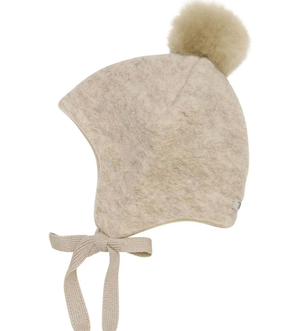 Børn Huttelihut Huer Og Hatte|Babyhjelme|Hue - Uld - Sand Melange m. Kvast