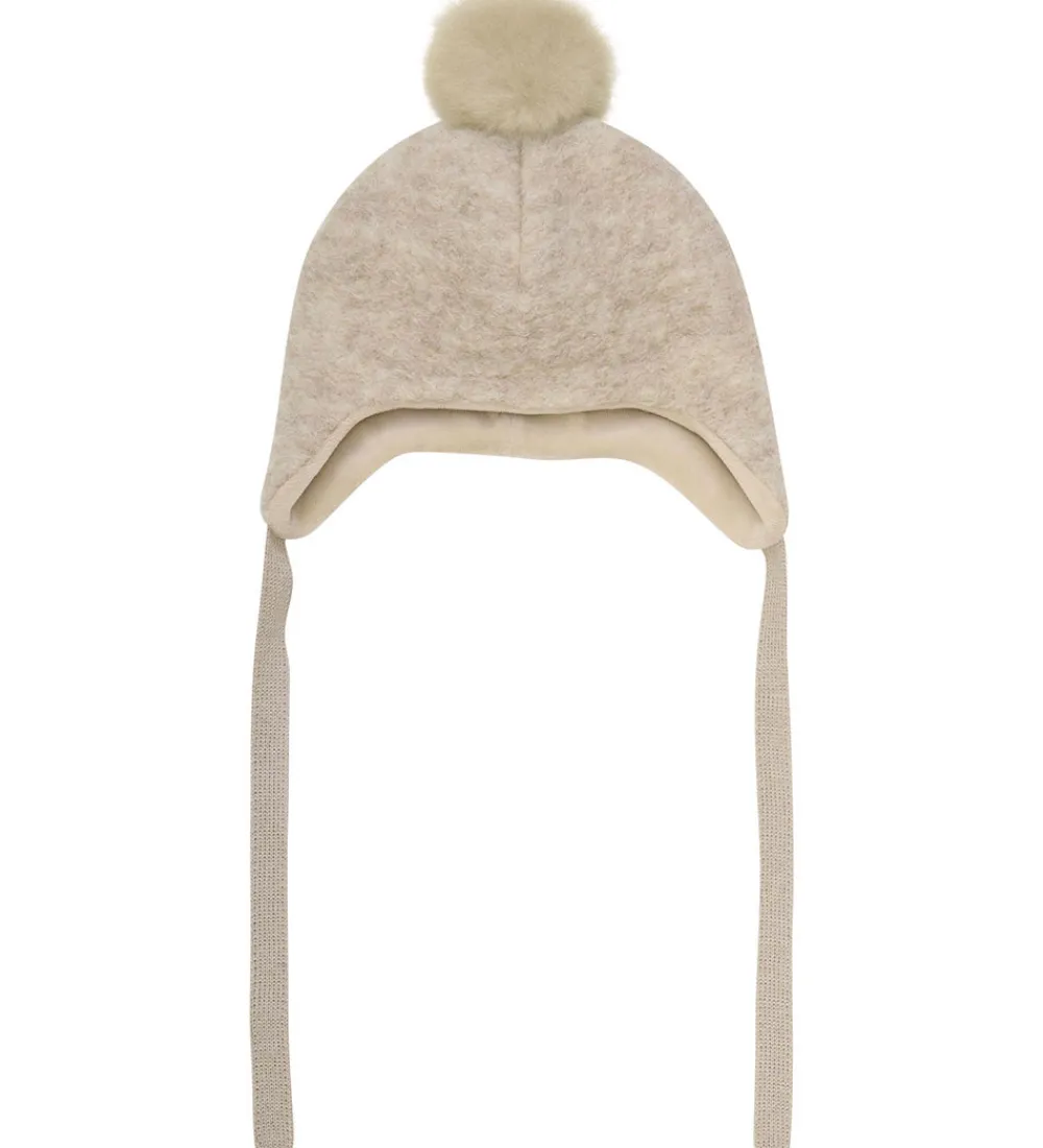 Børn Huttelihut Huer Og Hatte|Babyhjelme|Hue - Uld - Sand Melange m. Kvast