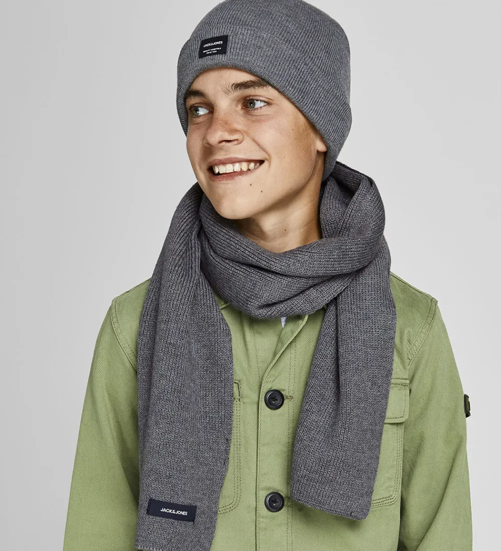 Børn Jack & Jones Tørklæder|Halstørklæde - Strik - JacDna - Grey Melange
