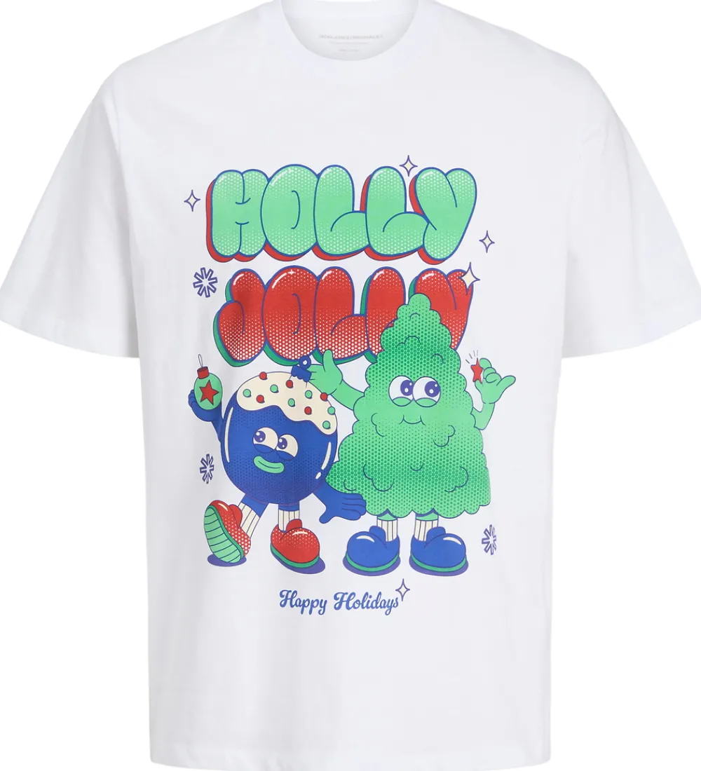 Børn Jack & Jones T-Shirts|Juletøj|T-shirt - JorHoliday Cartoon - Bright White/Holly