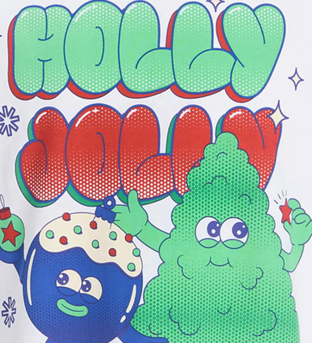 Børn Jack & Jones T-Shirts|Juletøj|T-shirt - JorHoliday Cartoon - Bright White/Holly