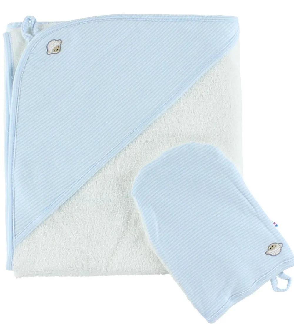 Joha Babyhåndklæde- Og Poncho|Babyhåndklæde & Handske - 90x90 - Hvid/Lyseblå