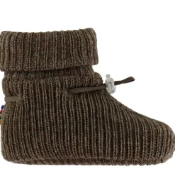 Børn Joha Hjemmesko|Uld>Futter - Uld - Strik - Brun Meleret