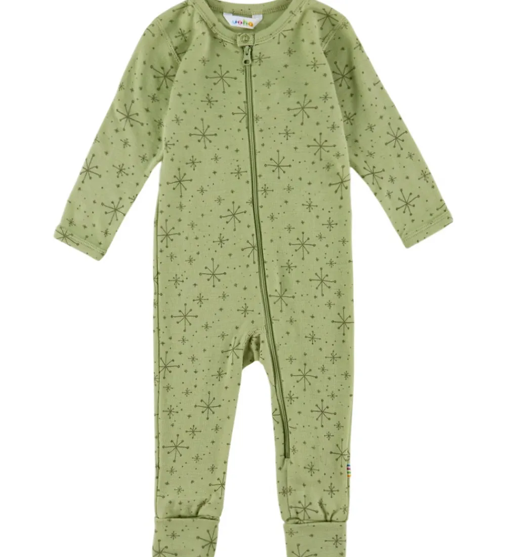 Børn Joha Heldragter>Heldragt m. Fødder - Uld - Lys Olive m. Stjerner