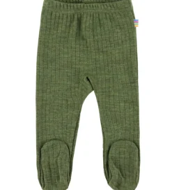 Børn Joha Uld>Leggings m. Fødder - Uld - Rib - Mørk Oliven