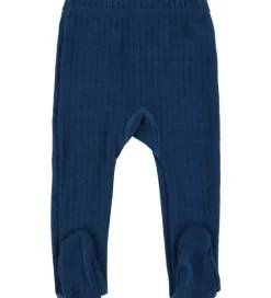 Børn Joha Uld|Leggings m. Fødder - Uld - Rib - Mørk Turkis