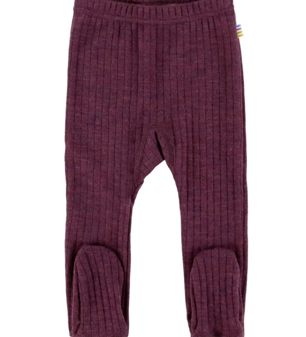 Børn Joha Leggings|Uld>Leggings m. Fødder - Uld - Rib - Blomme