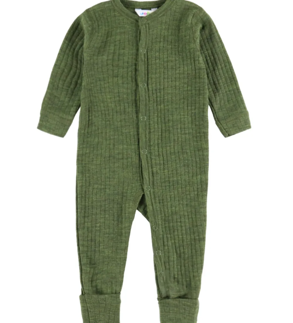 Børn Joha Nattøj|Uld|Natdragt - Uld - Rib - Mørk Oliven
