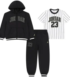 Børn Jordan T-Shirts>Sweatsæt - Sort/Hvid m. Guld