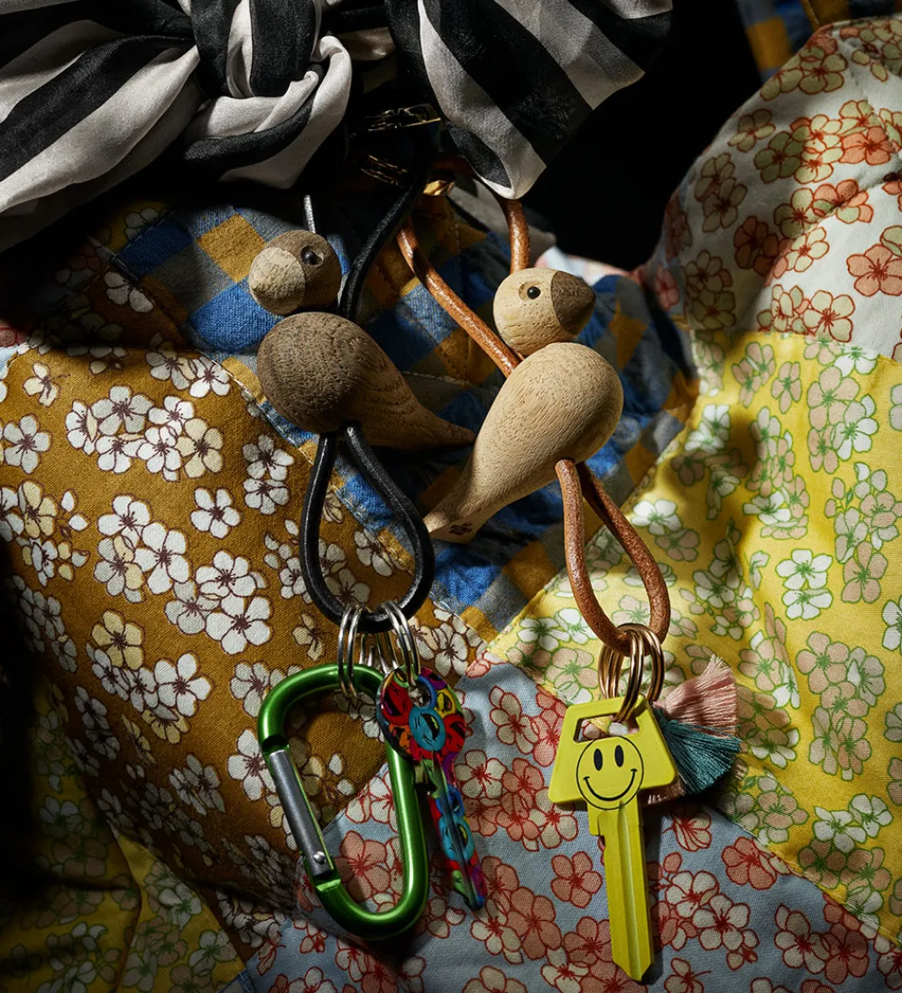 Kay Bojesen Nøgleringe>Nøglering - Fugl/Guld - Naturlæder/Eg