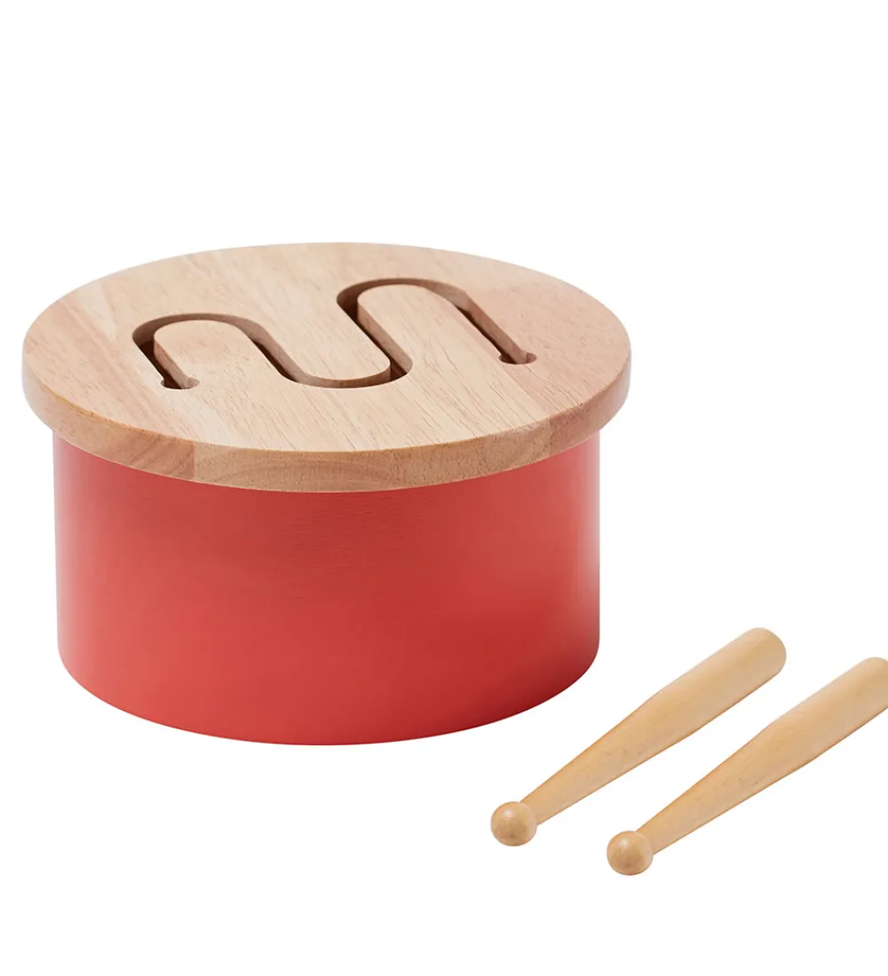 Kids Concept Musikinstrumenter|Trælegetøj - Tromme Mini - 16,5 x 9 cm - Rød